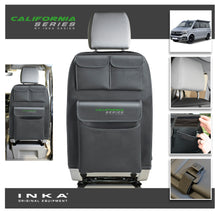 Load image into Gallery viewer, VW California T6.1,T6,T5 Inka Seatstor Seat Storage Three Pocket Organsier Tidy Black Leatherette With bespoke " California Series" embroidery
