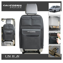 Load image into Gallery viewer, VW California T6.1,T6,T5 Inka Seatstor Seat Storage Three Pocket Organsier Tidy Black Leatherette With bespoke " California Series" embroidery