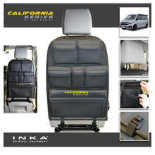 Load image into Gallery viewer, VW California T6.1,T6,T5 Inka Seatstor Seat Storage Six Pocket Organsier Tidy Black Leatherette With bespoke " California Series" embroidery