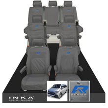 Load image into Gallery viewer, VW Caravelle T6.1,T6,T5.1 Inka 7 Seater Full Set Fully Tailored Waterproof Seat Covers Grey - R-Series Embroidery