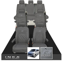Load image into Gallery viewer, VW Caravelle T6.1,T6,T5.1 Inka 7 Seater Full Set Fully Tailored Waterproof Seat Covers Grey - R-Series Embroidery