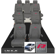 Load image into Gallery viewer, VW Caravelle T6.1,T6,T5.1 Inka 7 Seater Full Set Fully Tailored Waterproof Seat Covers Grey - R-Series Embroidery