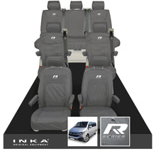 Load image into Gallery viewer, VW Caravelle T6.1,T6,T5.1 Inka 7 Seater Full Set Fully Tailored Waterproof Seat Covers Grey - R-Series Embroidery