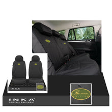Load image into Gallery viewer, Land Rover Defender INKA Front & Rear Set Tailored Waterproof Seat Covers Black MY-07-16 - Balmoral Embroidery