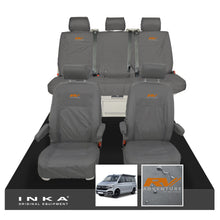 Load image into Gallery viewer, VW California Ocean/Coast/Beach/Surf Inka Fully Tailored Waterproof Seat Covers Grey Front & Rear With ISOFIX Fits T6.1 ,T6,T5.1 all model years fits with and without airbags