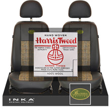 Load image into Gallery viewer, Land Rover Defender L316 INKA Front 1+1 Tailored Leatherette Seat Covers Ebony Black & Harris Tweed MY07-16 With Embroidery