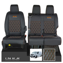 Load image into Gallery viewer, Fiat Scudo INKA Front 1+2 Bentley Diamond Quilt Leatherette Tailored Seat Covers Black MY22 To Present - CV Professional Embroidery