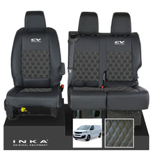 Load image into Gallery viewer, Fiat Scudo INKA Front 1+2 Bentley Diamond Quilt Leatherette Tailored Seat Covers Black MY22 To Present - CV Racing Embroidery