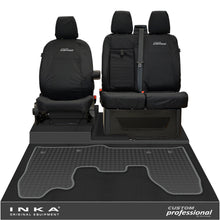 Load image into Gallery viewer, Ford Transit Custom INKA Front 1+2 Tailored Waterproof Seat Covers & Tailored Rubber Mat Black MY-12-23 (Choice of 7 Colours) - Custom Professional Embroidery