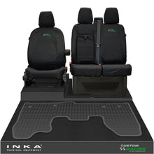 Load image into Gallery viewer, Ford Transit Custom INKA Front 1+2 Tailored Waterproof Seat Covers & Tailored Rubber Mat Black MY-12-23 (Choice of 7 Colours) - Custom Racing Embroidery