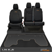 Load image into Gallery viewer, Ford Transit Custom INKA Front 1+2 Tailored Waterproof Seat Covers & Tailored Rubber Mat Black MY-12-23 (Choice of 7 Colours) - Custom Racing Embroidery