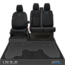 Load image into Gallery viewer, Ford Transit Custom INKA Front 1+2 Tailored Waterproof Seat Covers & Tailored Rubber Mat Black MY-12-23 (Choice of 7 Colours) - Custom Sport Embroidery