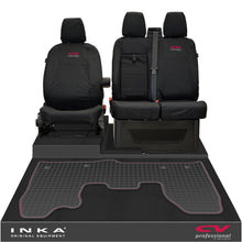 Load image into Gallery viewer, Ford Transit Custom INKA Front 1+2 Tailored Waterproof Seat Covers & Tailored Rubber Mat Black MY-12-23 (Choice of 7 Colours) - CV Professional Embroidery