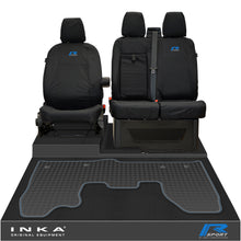 Load image into Gallery viewer, Ford Transit Custom INKA Front 1+2 Tailored Waterproof Seat Covers & Tailored Rubber Mat Black MY-12-23 (Choice of 7 Colours) - R-SPORT Embroidery