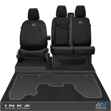 Load image into Gallery viewer, Ford Transit Custom INKA Front 1+2 Tailored Waterproof Seat Covers & Tailored Rubber Mat Black MY-12-23 (Choice of 7 Colours) - S-TECH Embroidery