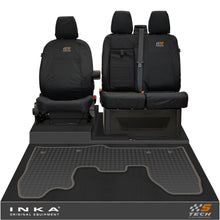 Load image into Gallery viewer, Ford Transit Custom INKA Front 1+2 Tailored Waterproof Seat Covers & Tailored Rubber Mat Black MY-12-23 (Choice of 7 Colours) - S-TECH Embroidery
