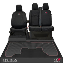 Load image into Gallery viewer, Ford Transit Custom INKA Front 1+2 Tailored Waterproof Seat Covers & Tailored Rubber Mat Black MY-12-23 (Choice of 7 Colours) - S-TECH Embroidery