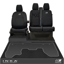 Load image into Gallery viewer, Ford Transit Custom INKA Front 1+2 Tailored Waterproof Seat Covers & Tailored Rubber Mat Black MY-12-23 (Choice of 7 Colours) - S-TECH Embroidery