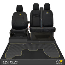 Load image into Gallery viewer, Ford Transit Custom INKA Front 1+2 Tailored Waterproof Seat Covers & Tailored Rubber Mat Black MY-12-23 (Choice of 7 Colours) - S-TECH Embroidery