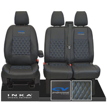 Load image into Gallery viewer, Ford Transit MK8/MK9 INKA Front Tailored Seat Covers Black Bentley Diamond Quilt MY 2014 Onwards (7 COLORS) - CV Professional Embroidery
