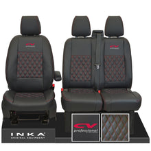 Load image into Gallery viewer, Ford Transit MK8/MK9 INKA Front Tailored Seat Covers Black Bentley Diamond Quilt MY 2014 Onwards (7 COLORS) - CV Professional Embroidery