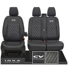 Load image into Gallery viewer, Ford Transit MK8/MK9 INKA Front Tailored Seat Covers Black Bentley Diamond Quilt MY 2014 Onwards (7 COLORS) - CV Professional Embroidery