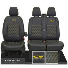 Load image into Gallery viewer, Ford Transit MK8/MK9 INKA Front Tailored Seat Covers Black Bentley Diamond Quilt MY 2014 Onwards (7 COLORS) - CV Professional Embroidery