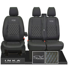 Load image into Gallery viewer, Ford Transit MK8/MK9 INKA Front Tailored Seat Covers Black Bentley Diamond Quilt MY 2014 Onwards (7 COLORS) - CV Racing Embroidery