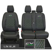 Load image into Gallery viewer, Ford Transit MK8/MK9 INKA Front Tailored Seat Covers Black Bentley Diamond Quilt MY 2014 Onwards (7 COLORS) - CV Sport Embroidery