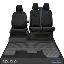Load image into Gallery viewer, Ford Transit MK8/MK9 INKA Front 1+2 Tailored Waterproof Seat Covers & Tailored Rubber Mat Black MY-2014 Onwards (Choice of 7 Colours) - CV Professional Embroidery
