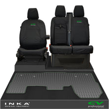 Load image into Gallery viewer, Ford Transit MK8/MK9 INKA Front 1+2 Tailored Waterproof Seat Covers & Tailored Rubber Mat Black MY-2014 Onwards (Choice of 7 Colours) - CV Professional Embroidery