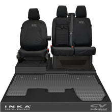 Load image into Gallery viewer, Ford Transit MK8/MK9 INKA Front 1+2 Tailored Waterproof Seat Covers & Tailored Rubber Mat Black MY-2014 Onwards (Choice of 7 Colours) - CV Professional Embroidery