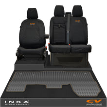 Load image into Gallery viewer, Ford Transit MK8/MK9 INKA Front 1+2 Tailored Waterproof Seat Covers & Tailored Rubber Mat Black MY-2014 Onwards (Choice of 7 Colours) - CV Professional Embroidery