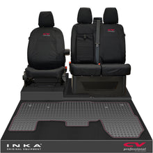 Load image into Gallery viewer, Ford Transit MK8/MK9 INKA Front 1+2 Tailored Waterproof Seat Covers & Tailored Rubber Mat Black MY-2014 Onwards (Choice of 7 Colours) - CV Professional Embroidery