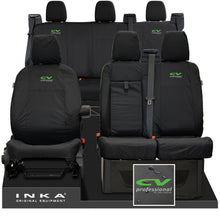 Load image into Gallery viewer, Ford Transit Custom INKA Front & Rear Set Tailored Waterproof Seat Covers Black - CV Professional Embroidery