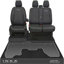 Load image into Gallery viewer, Ford Transit Custom MK1 Front 1+2 Bentley Diamond Quilt Leatherette Tailored Seat Covers & Tailored Rubber Mat Black MY-12-23 (Choice of 7 Colours) - Custom Sport Embroidery