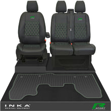 Load image into Gallery viewer, Ford Transit Custom MK1 Front 1+2 Bentley Diamond Quilt Leatherette Tailored Seat Covers & Tailored Rubber Mat Black MY-12-23 (Choice of 7 Colours) - R-SPORT Embroidery