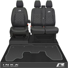 Load image into Gallery viewer, Ford Transit Custom MK1 Front 1+2 Bentley Diamond Quilt Leatherette Tailored Seat Covers & Tailored Rubber Mat Black MY-12-23 (Choice of 7 Colours) - R-SPORT Embroidery