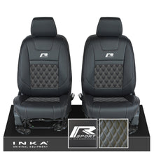 Load image into Gallery viewer, Ford Ranger Wildtrak INKA Front 1+1 Tailored Seat Covers Black Bentley Diamond Quilt MY-16-22 - R-SPORT Embroidery