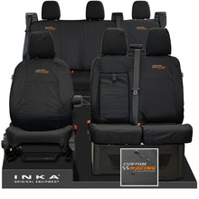 Load image into Gallery viewer, Ford Transit Custom INKA Front 1+2 & Rear Triple Tailored Waterproof Seat Covers Black MY-12-23 (Choice of 7 Colours) - Custom Racing Embroidery