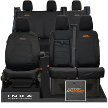 Load image into Gallery viewer, Ford Transit Custom INKA Front 1+2 & Rear Triple Tailored Waterproof Seat Covers Black MY-12-23 (Choice of 7 Colours) - Custom Sport Embroidery
