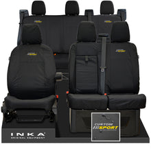 Load image into Gallery viewer, Ford Transit Custom INKA Front 1+2 & Rear Triple Tailored Waterproof Seat Covers Black MY-12-23 (Choice of 7 Colours) - Custom Sport Embroidery