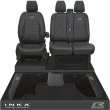 Load image into Gallery viewer, Ford Transit Custom Front 1+2 Bentley Diamond Quilt Tailored Seat Covers & Matching Tailored Floor Mat Black MY2012-23 - R-SPORT Embroidery
