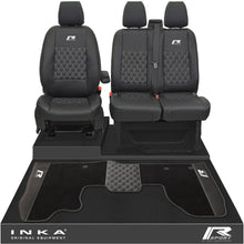 Load image into Gallery viewer, Ford Transit Custom Front 1+2 Bentley Diamond Quilt Tailored Seat Covers & Matching Tailored Floor Mat Black MY2012-23 - R-SPORT Embroidery