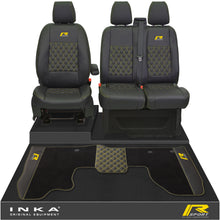 Load image into Gallery viewer, Ford Transit Custom Front 1+2 Bentley Diamond Quilt Tailored Seat Covers & Matching Tailored Floor Mat Black MY2012-23 - R-SPORT Embroidery