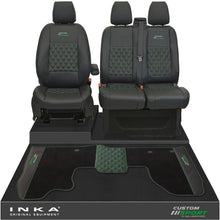 Load image into Gallery viewer, Ford Transit Custom Front 1+2 Bentley Diamond Quilt Tailored Seat Covers & Matching Tailored Floor Mat Black MY2012-23 - Custom Sport Embroidery