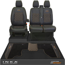 Load image into Gallery viewer, Ford Transit Custom Front 1+2 Bentley Diamond Quilt Tailored Seat Covers & Matching Tailored Floor Mat Black MY2012-23 - Custom Sport Embroidery