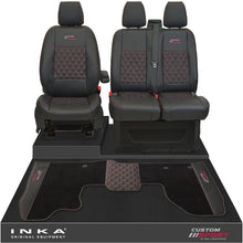 Load image into Gallery viewer, Ford Transit Custom Front 1+2 Bentley Diamond Quilt Tailored Seat Covers & Matching Tailored Floor Mat Black MY2012-23 - Custom Sport Embroidery