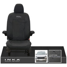 Load image into Gallery viewer, The All New Ford Transit Custom INKA Single Driver Tailored Waterproof Seat Cover Black MY-2024 Onwards - Custom Racing Embroidery