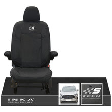 Load image into Gallery viewer, The All New Ford Transit Custom INKA Single Driver Tailored Waterproof Seat Cover Black MY-2024 Onwards - S-TECH Embroidery